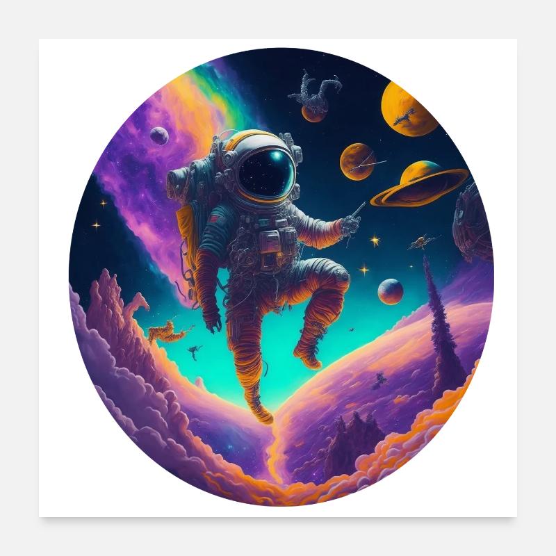 Astronaute dans un cosmos coloré Poster 60 x 60 cm