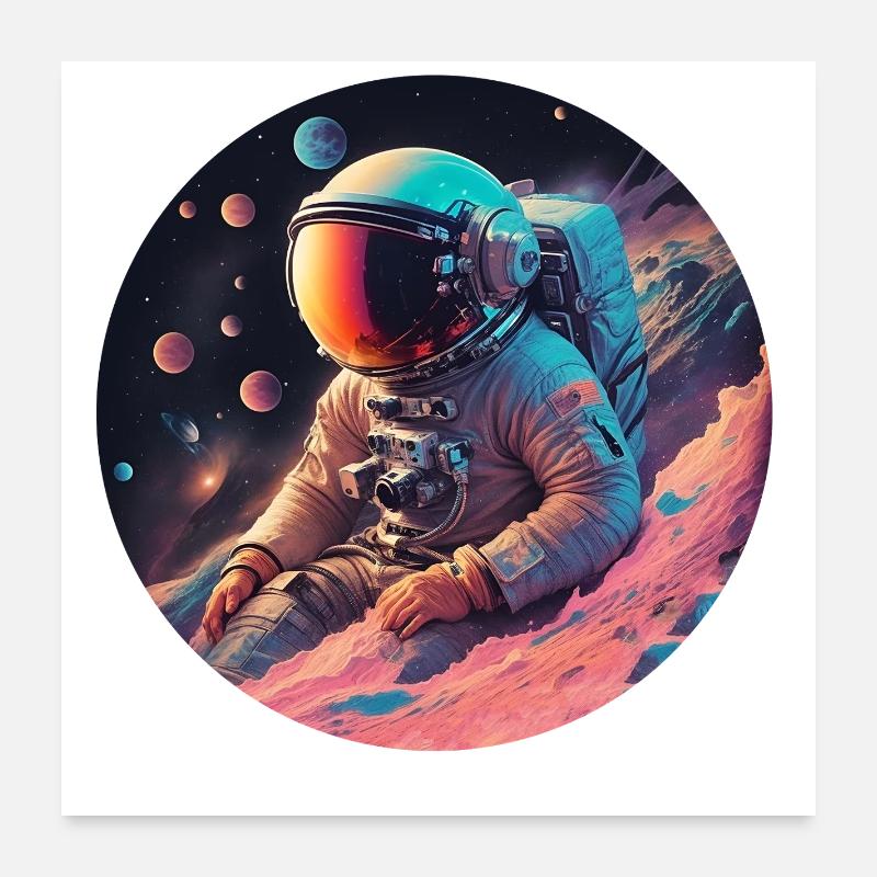 Astronaute dans le cosmos néon Poster 60 x 60 cm