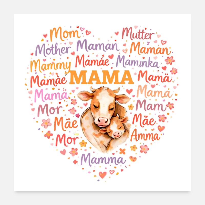 Mama Kuh Herz – Muttertag Geschenk Bauernhof Poster 60x60 cm