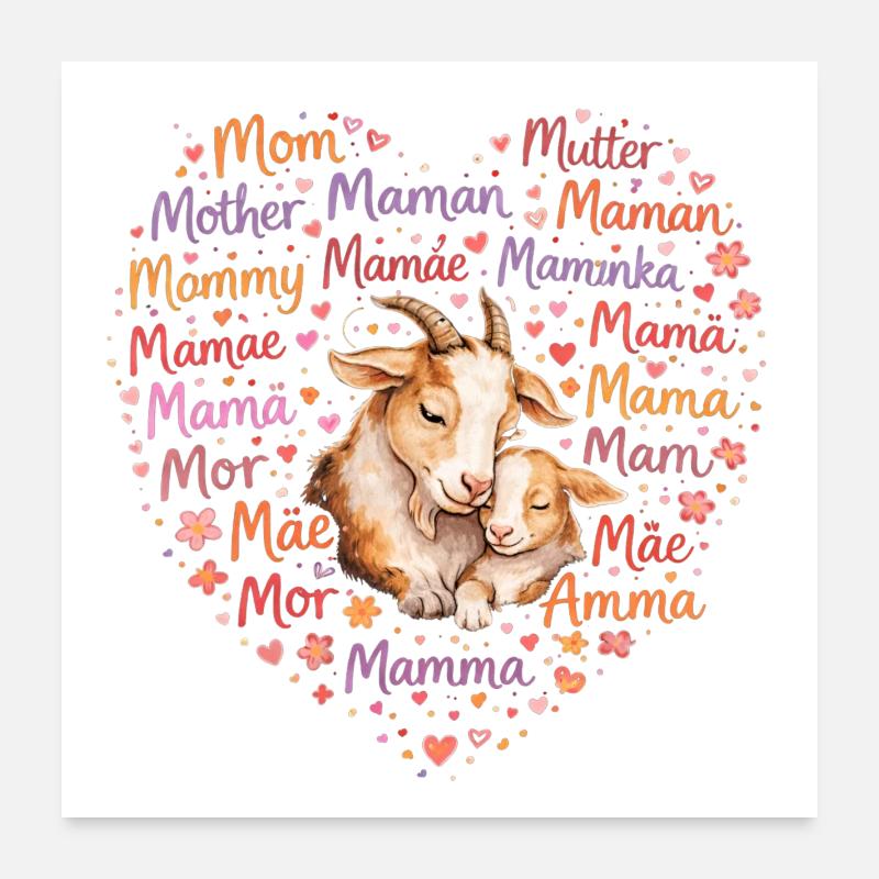 Ziegen Mama Herz – Muttertag Geschenk Ziege Poster 60x60 cm