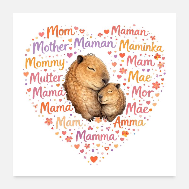 Capybara Mama Herz – Muttertag Geschenk Poster 60x60 cm