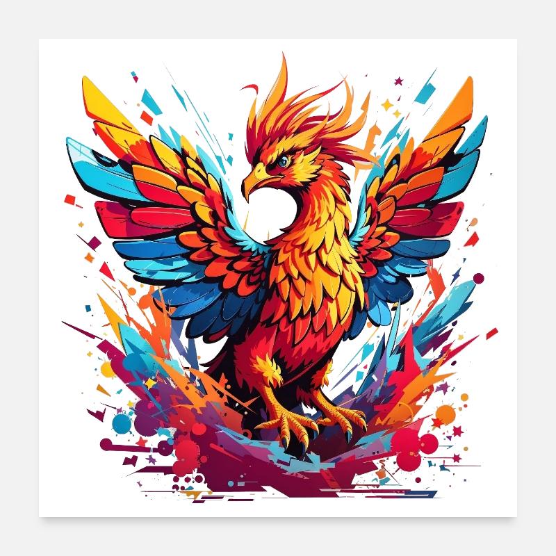 Feuerphönix Farbexplosion Poster 60x60 cm