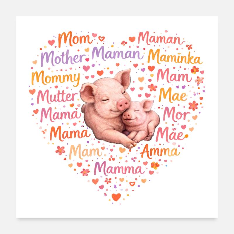 Schwein Ferkel Mama Herz – Muttertag Geschenk Poster 60x60 cm