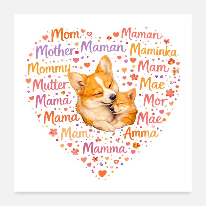 Corgi Mama Herz – Muttertag Geschenk Poster 60x60 cm