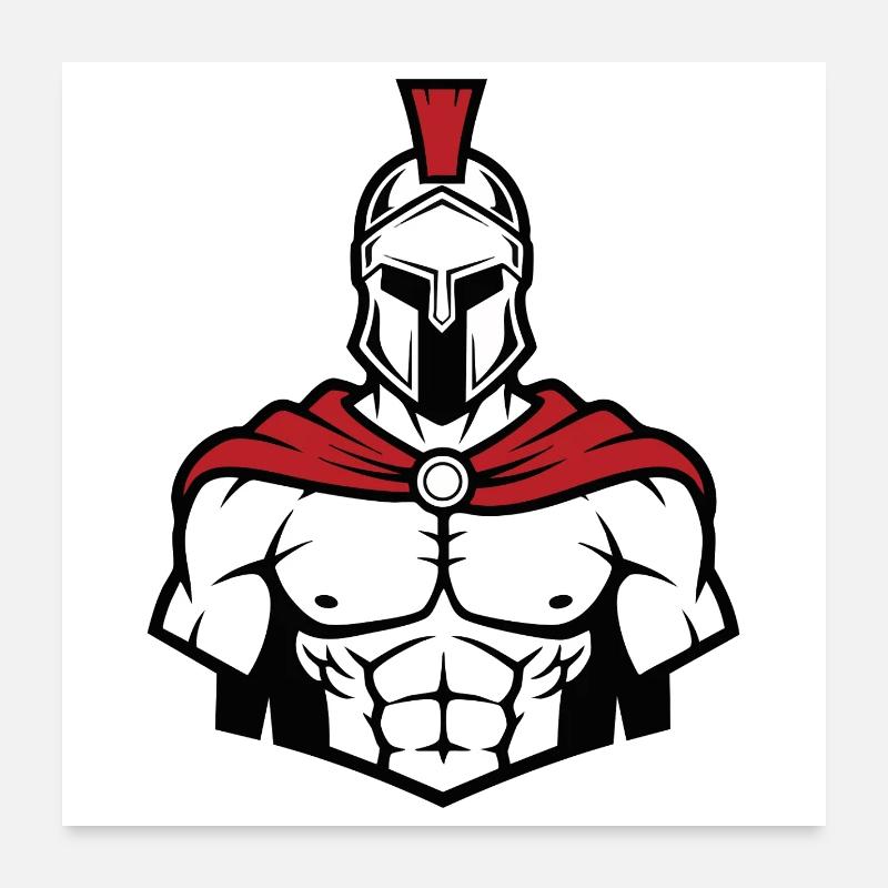 Spartiate de Face Musculation Guerrier Mascotte Poster 60 x 60 cm