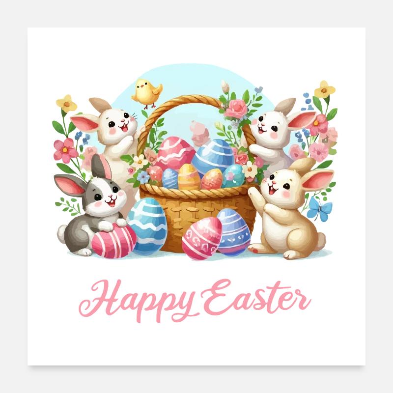 Easter Bunny Basket Spring Joy Poster 24" x 24" (60x60 cm)