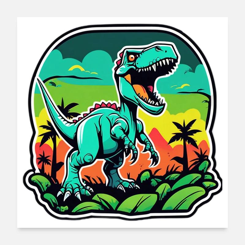Neon Tropical T-Rex Poster 24" x 24" (60x60 cm)