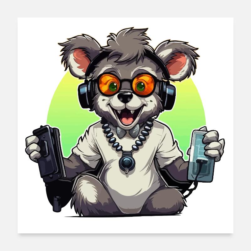 Gamer Koala mit Headset Poster 60x60 cm