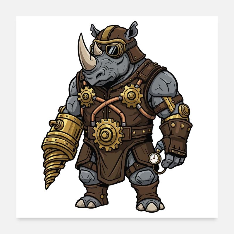 Rhinoceros Steampunk Drill Mechanic Armor Poster 24" x 24" (60x60 cm)