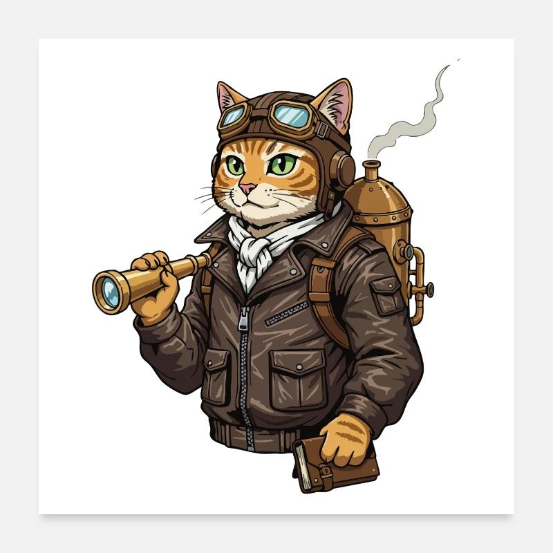 Cat Aviator Steampunk Explorer Curiosity Poster 24" x 24" (60x60 cm)