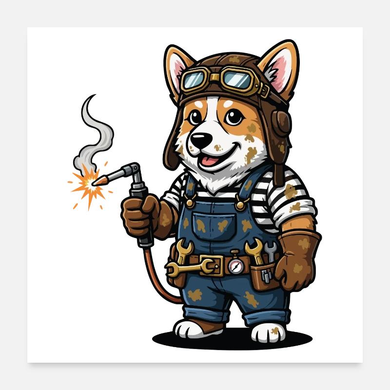 Corgi Soudeur Steampunk Mécanicien Industriel Poster 60 x 60 cm