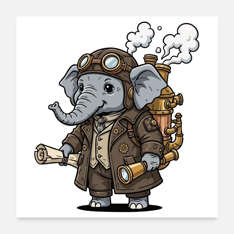 Elephant Explorer Steampunk Steampunk Retro Poster 24" x 24" (60x60 cm)