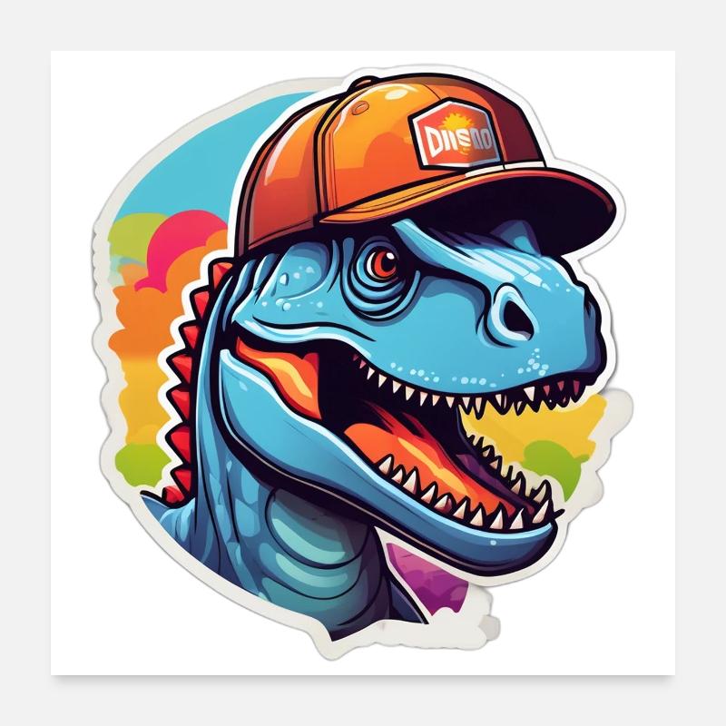 Dinosaure casquette arc ciel Poster 60 x 60 cm