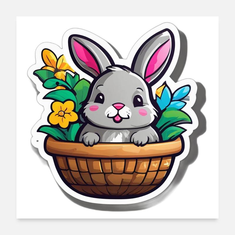 Spring Rabbit in Flower Basket Poster 24" x 24" (60x60 cm)