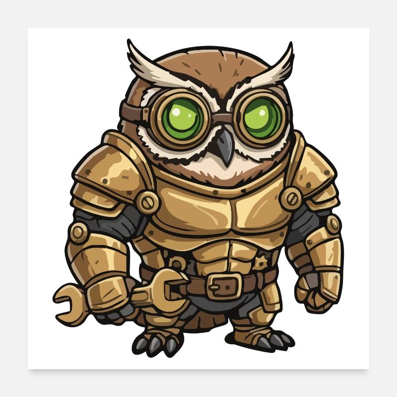 Owl Engineer Steampunk Golden Armor Poster 24" x 24" (60x60 cm)
