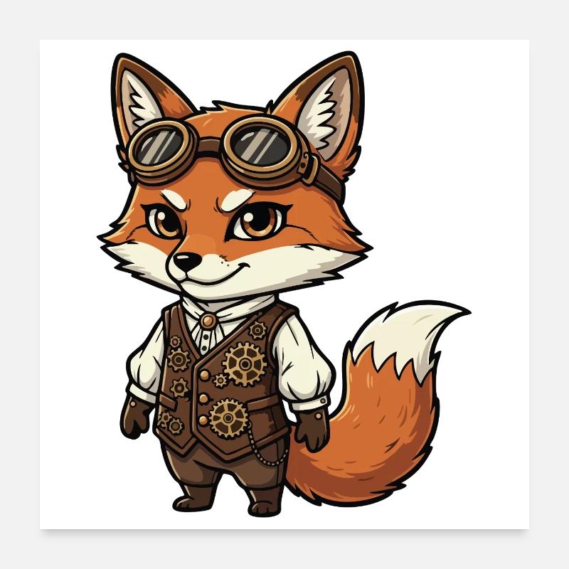 Fox Steampunk Weste Gears Süßer Flieger Poster 60x60 cm