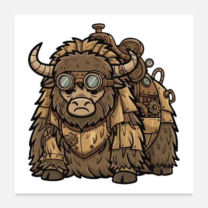 Yak de Transport Steampunk Armure et Bagages Poster 60 x 60 cm