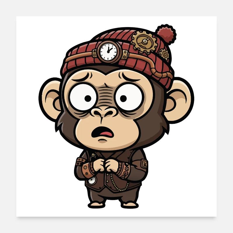 Monkey Inventor Steampunk Clock Hat Poster 24" x 24" (60x60 cm)