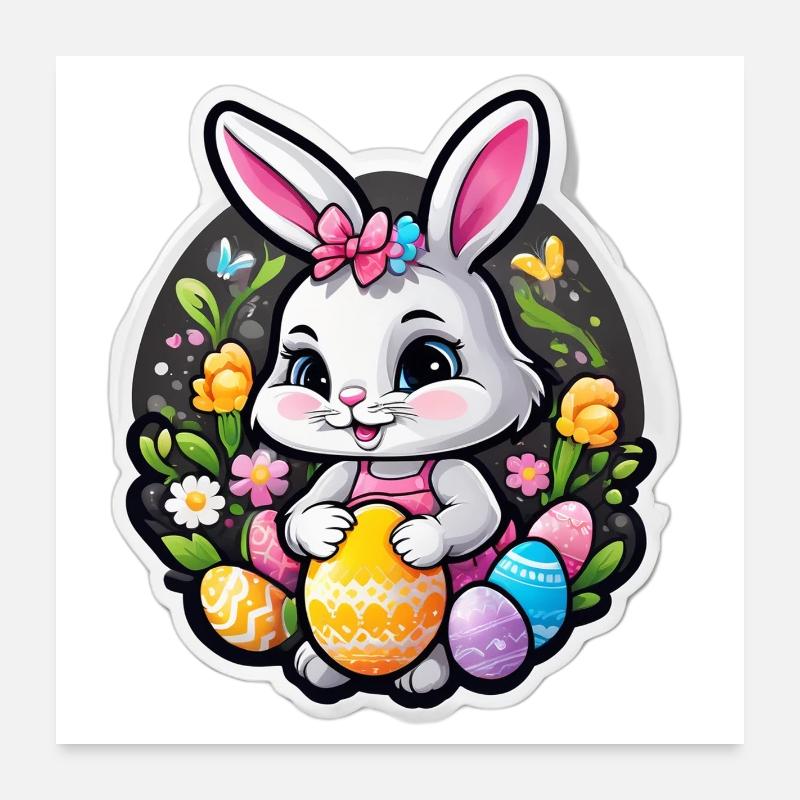 Spring rabbit and colorful eggs Poster 24" x 24" (60x60 cm)