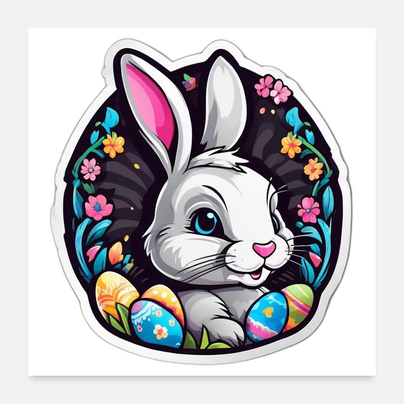 Spring rabbit and colorful eggs Poster 24" x 24" (60x60 cm)