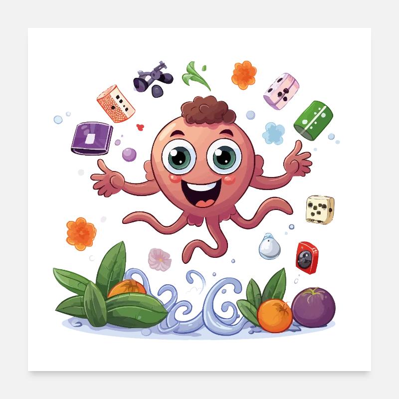 Colorful fruit squid Poster 24" x 24" (60x60 cm)