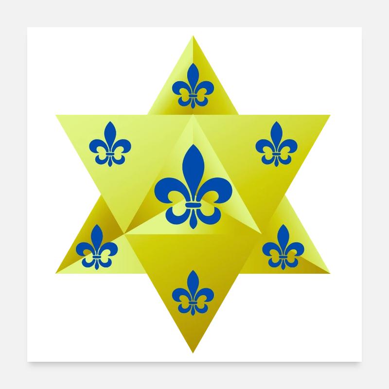 Merkaba Star & Feur de lis - Poster 60 x 60 cm - blanc