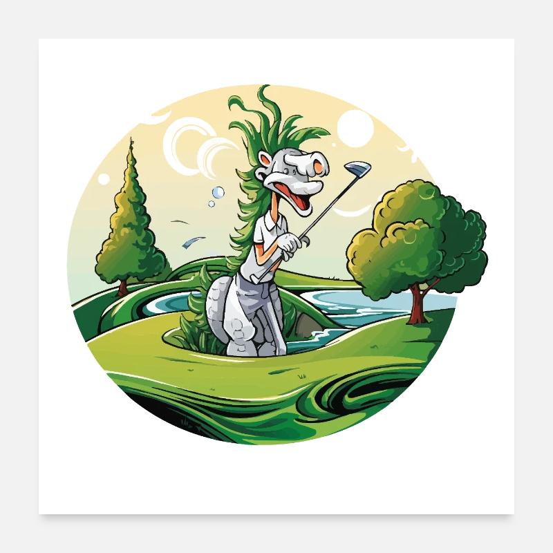 Dino Golf Duo on a green meadow Poster 24" x 24" (60x60 cm)