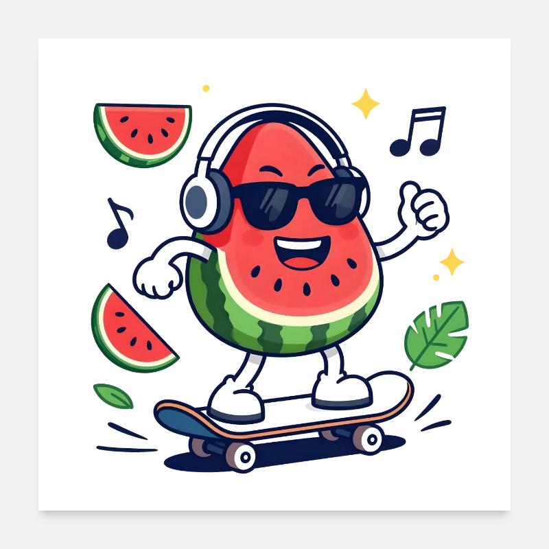 Pastèque Rythmée en Skate Poster 60 x 60 cm