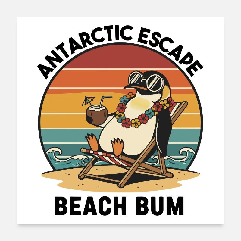 Pingouin Plage Rétro Beach Bum Poster 60 x 60 cm
