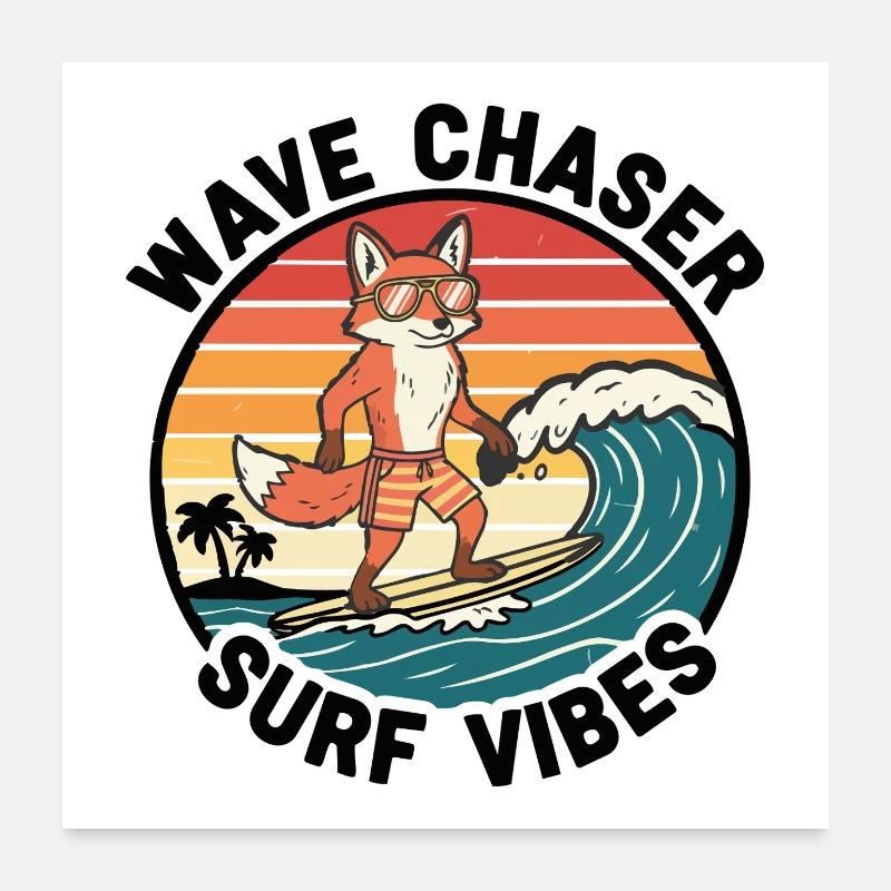 Fox Surfer Wave Chaser Surf-Vibes Poster 60x60 cm