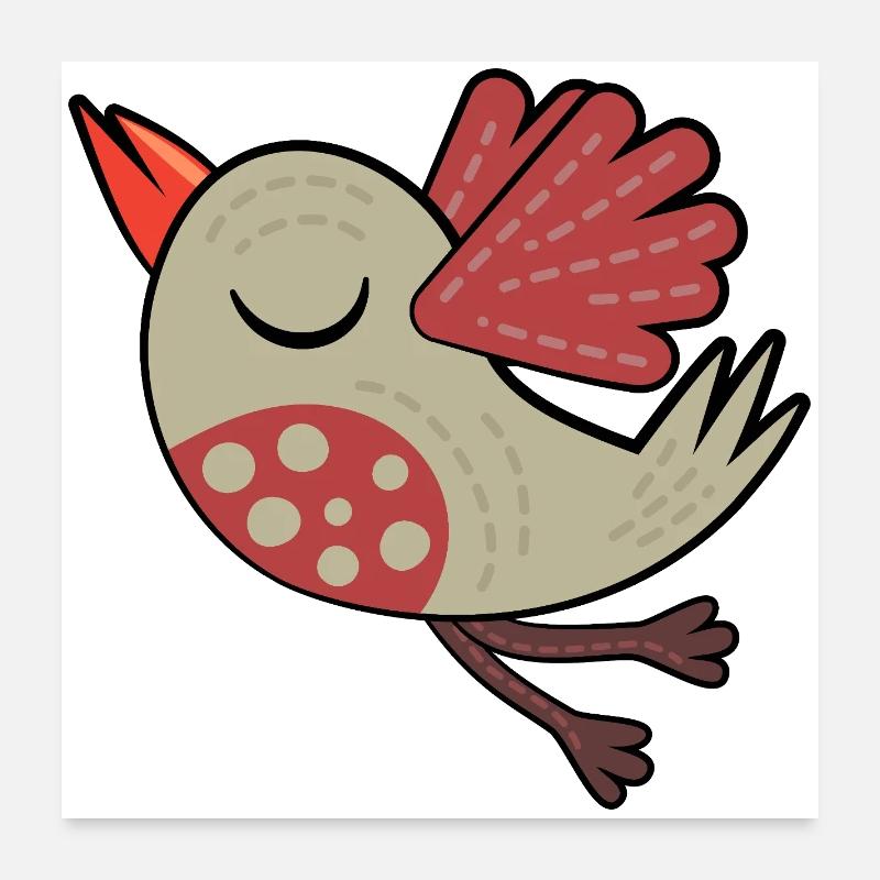 Kleiner Brauner Vogel - Poster 60x60 cm - Weiß