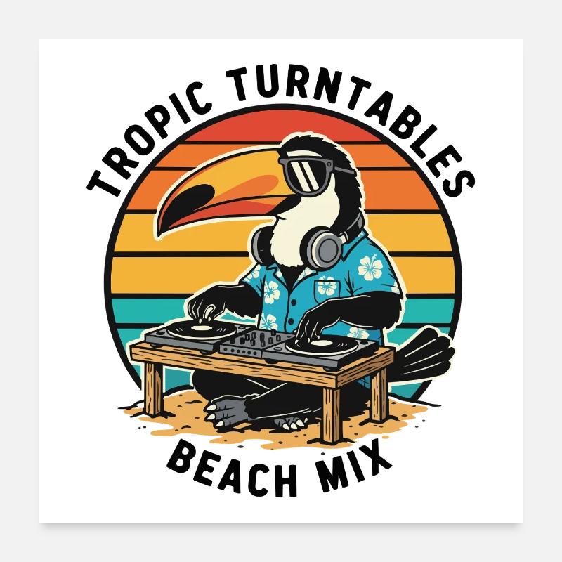 Toucan DJ Tropic Turntables Beach Mix Poster 60 x 60 cm