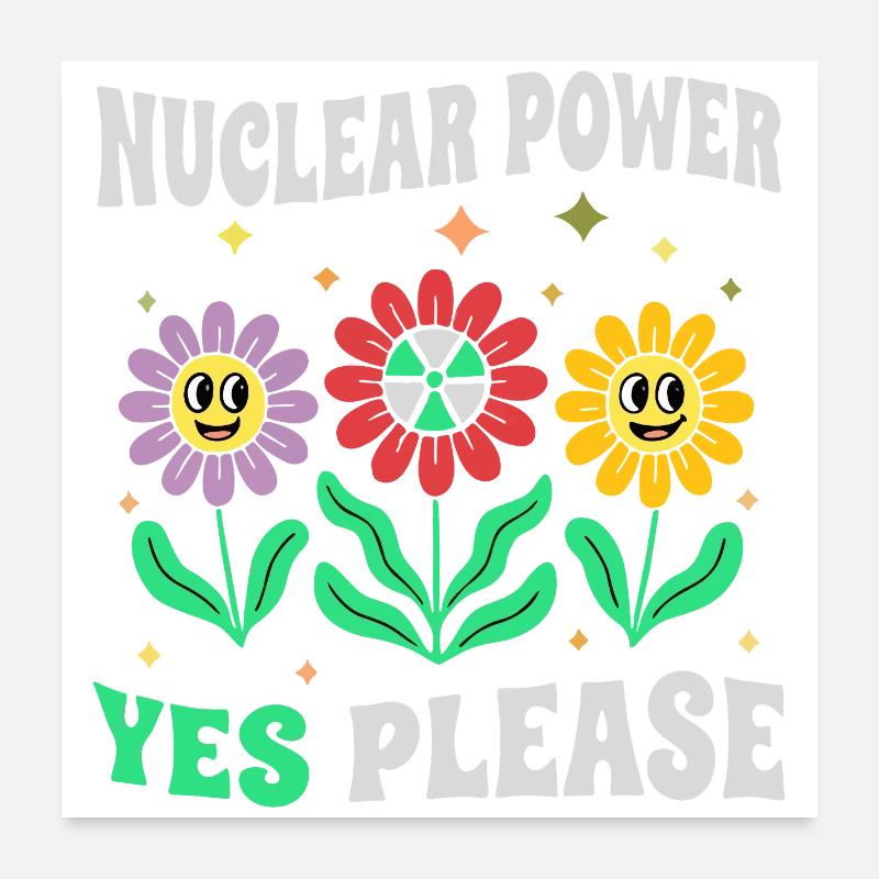 Atomkraft Ja Bitte mit Blumen retro Poster 60x60 cm