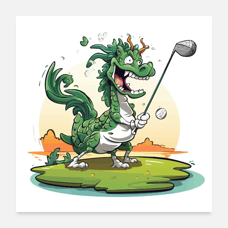 Golfender Drache am Tee Poster 60x60 cm