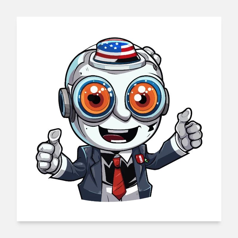 Mascotte robot avec chapeau drapeau Poster 60 x 60 cm