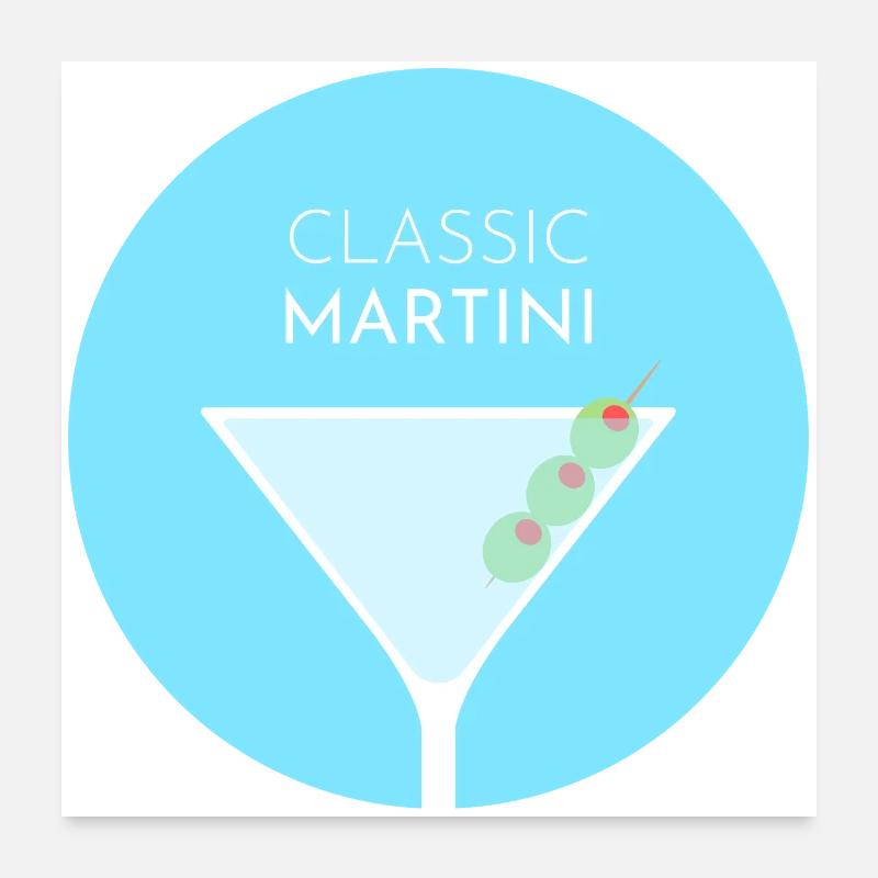 Classic Martini Cocktail - Flat Colour Design Poster 24" x 24" (60x60 cm)