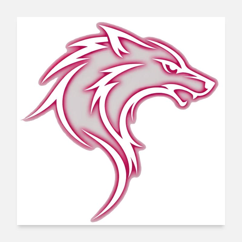 Aggressive pink stylized tribal wolf Poster 24" x 24" (60x60 cm)