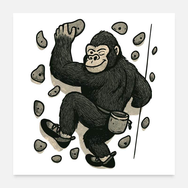 Bouldering gorilla – monkey on the climbing wall Poster 24" x 24" (60x60 cm)
