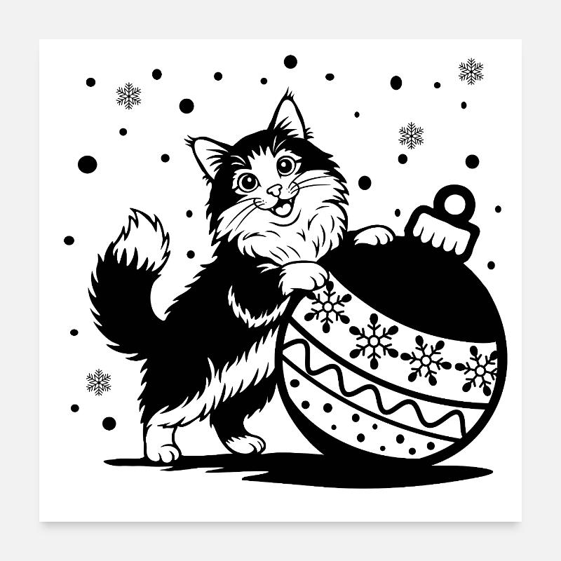 Chat mignon et duveteux avec une grande boule de Noël – St. Poster 60 x 60 cm