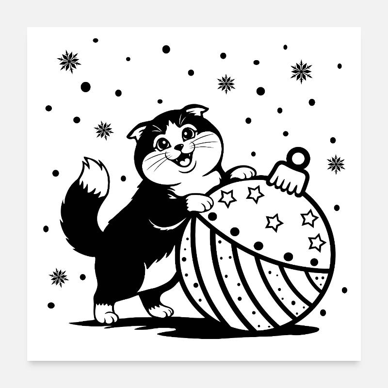 Chat mignon et duveteux avec une grosse babiole de Noël Poster 60 x 60 cm