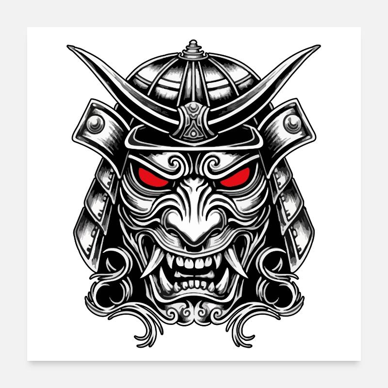 Samurai Kabuto Totem Japanese Red Eye Mask Poster 24" x 24" (60x60 cm)