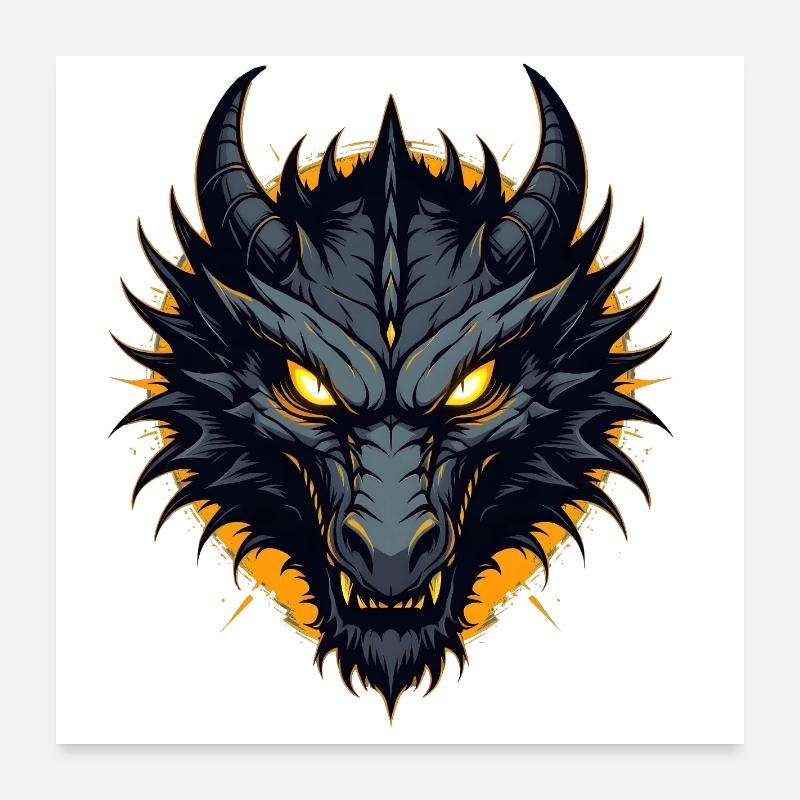 Tête de Dragon Dragon Noir Poster 60 x 60 cm