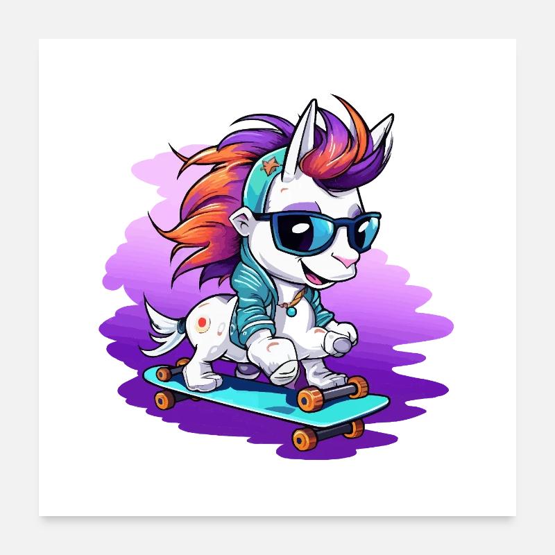 Skate unicorn with sunglasses Poster 24" x 24" (60x60 cm)
