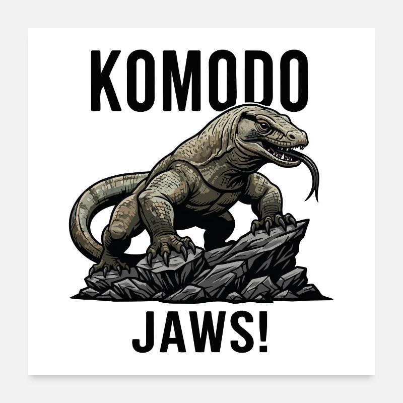 Dragon de Komodo Jaws Danger Lézard Noir Poster 60 x 60 cm