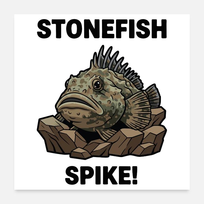 Steinfisch Gefahr Spike Steinfisch Schwarz Poster 60x60 cm