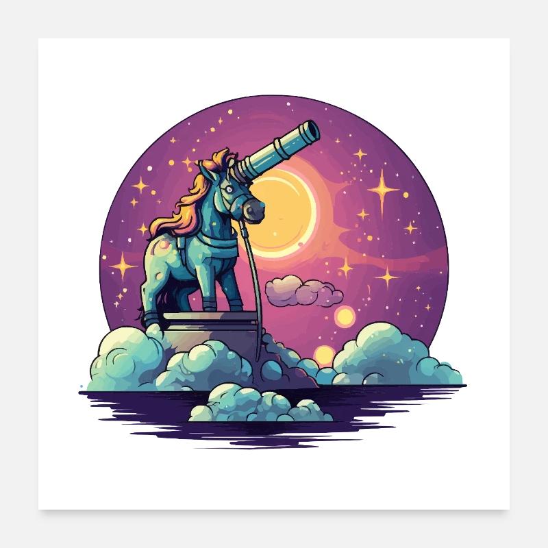 Télescope lunaire sur une mer de nuages Poster 60 x 60 cm