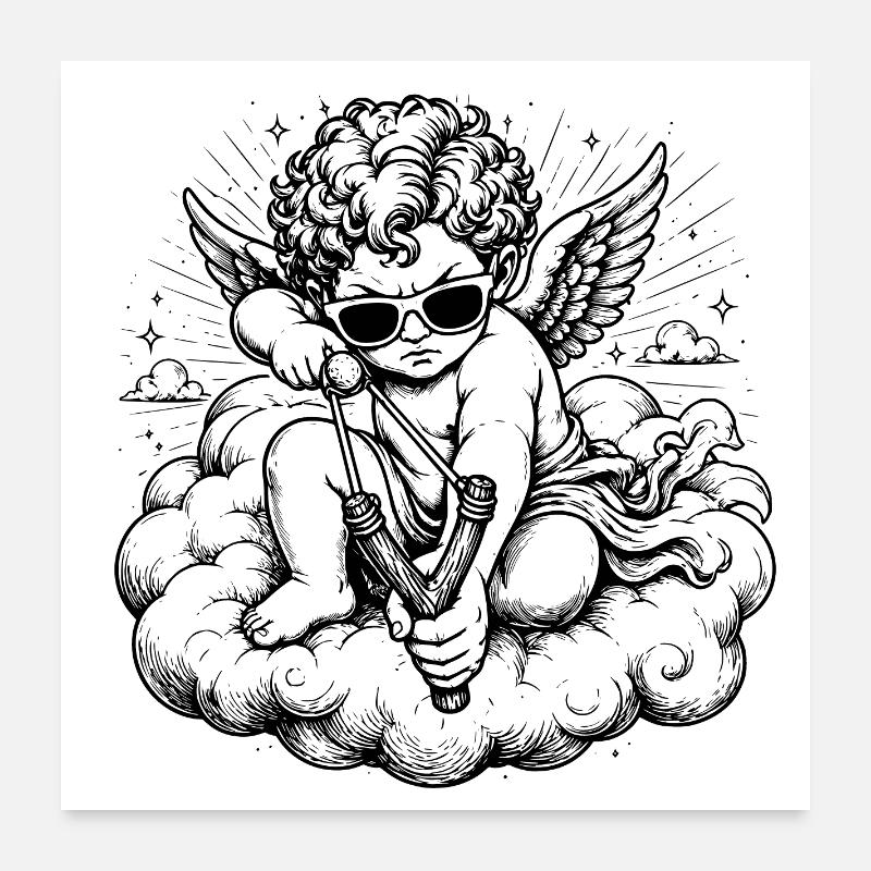 Angry Cherub with Slingshot Poster 24" x 24" (60x60 cm)
