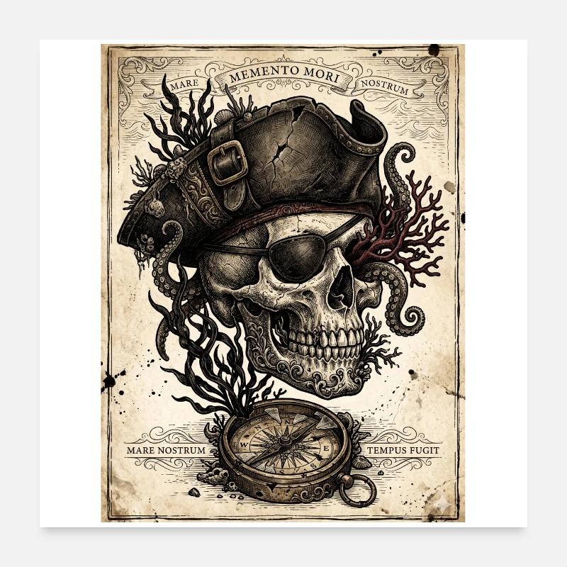 Pirate skull and compass Poster 24" x 24" (60x60 cm)