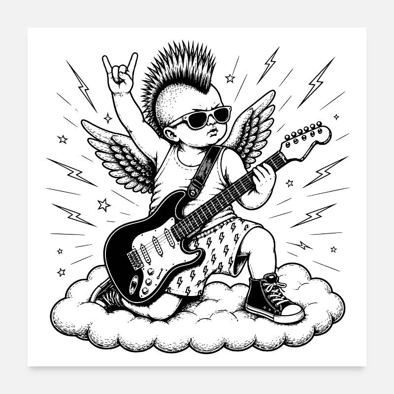Punk Cherub mit E-Gitarre Poster 60x60 cm