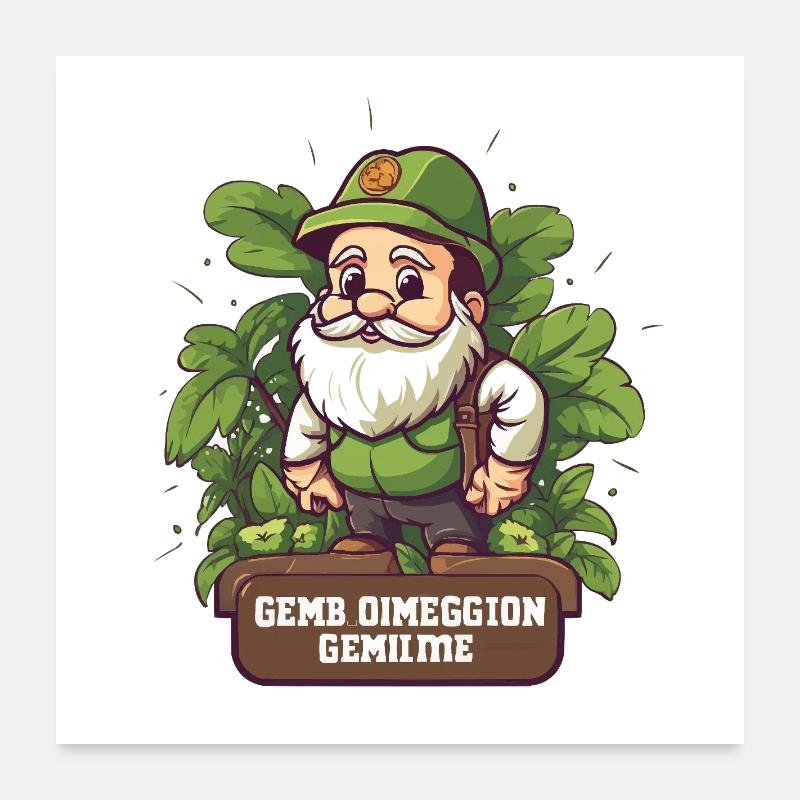 Nain de forêt vert dans la forêt feuillue Poster 60 x 60 cm